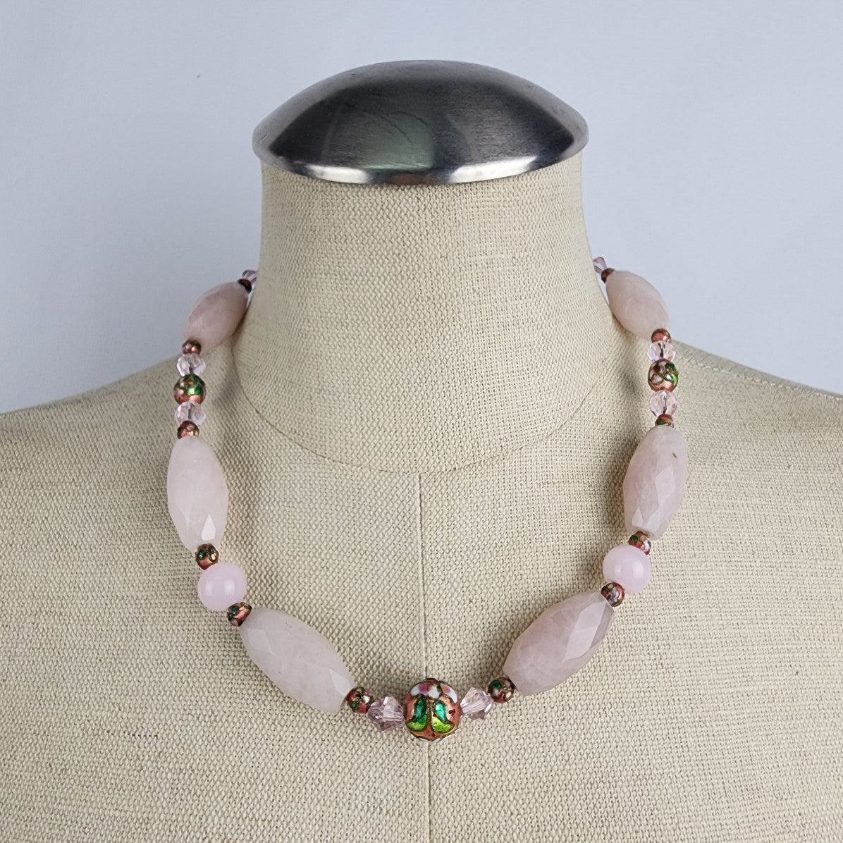 Pink Natural Stone Floral Beaded Necklace & Earring Set