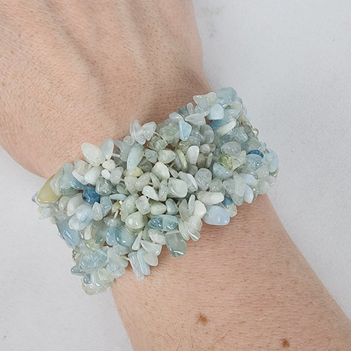 Aqua Natural Stone Beaded Wide Stretch Bracelet