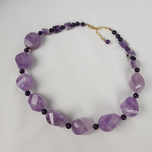 Purple Polished Natural Stone Beaded Necklace