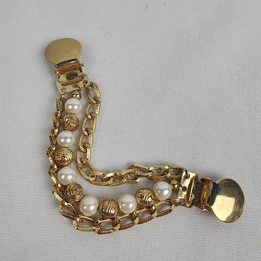 Vintage Gold Tone Faux Pearl Dress Cardigan Clip