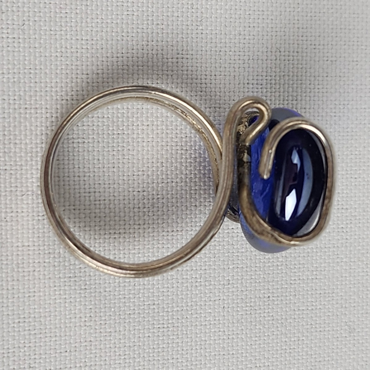 Silver Blue Glass Wire Wrap Ring Size 7