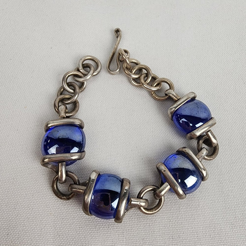 Silver Blue Glass Wire Wrap Bracelet