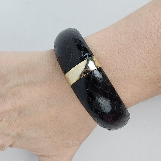 Vintage Black Snake Skin Bangle Bracelet