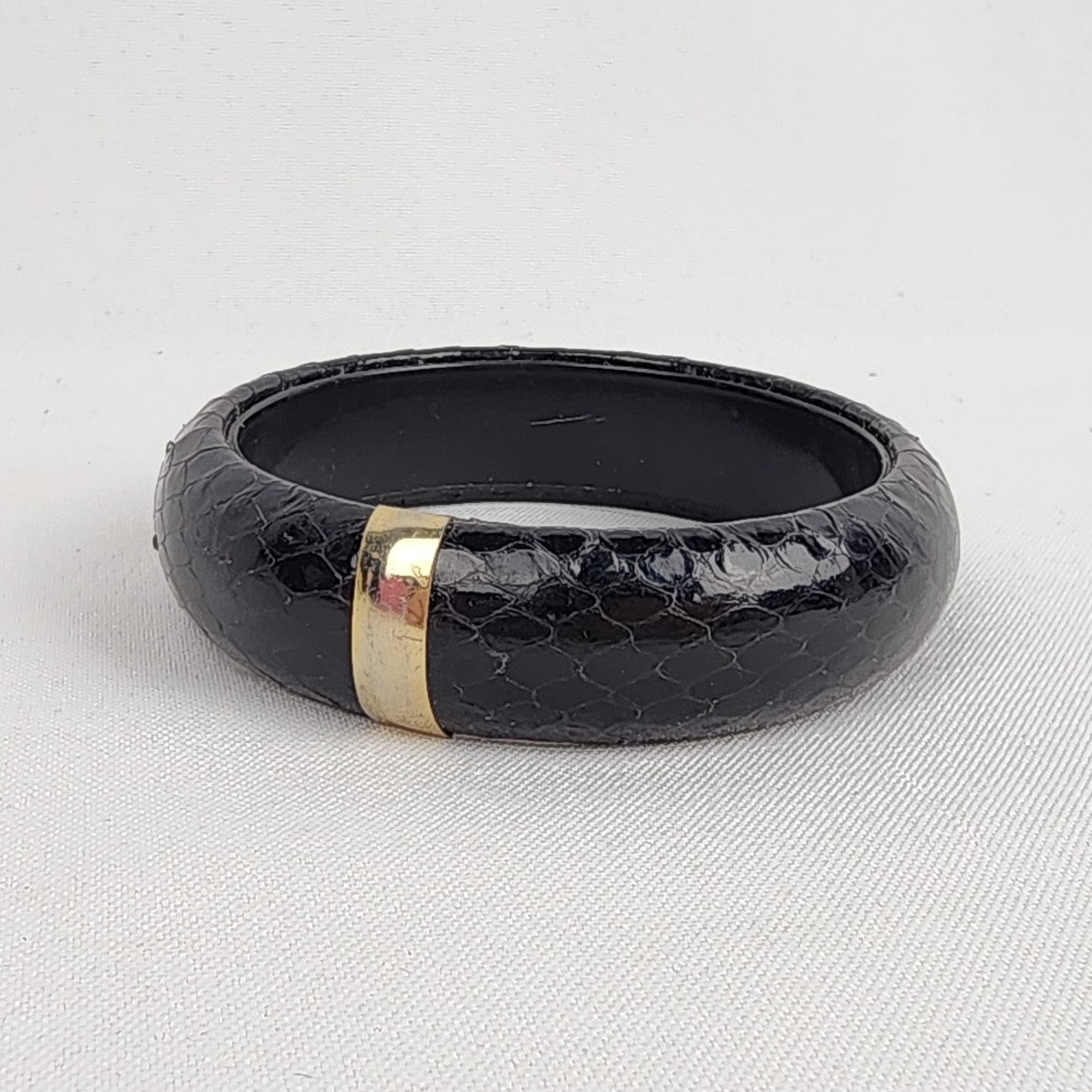 Vintage Black Snake Skin Bangle Bracelet