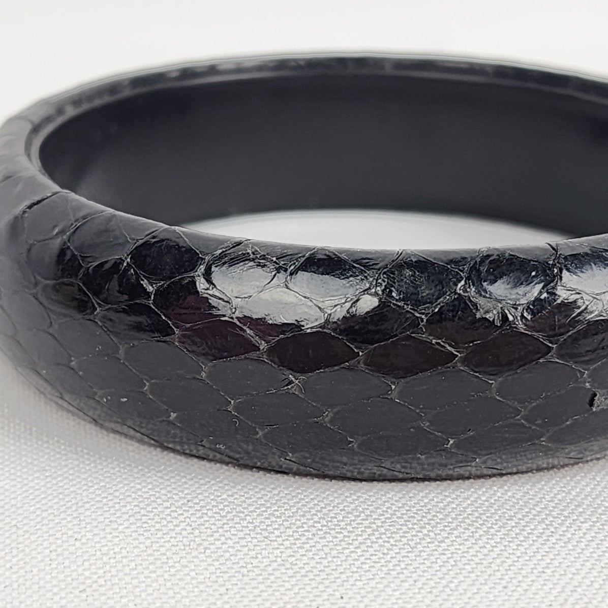 Vintage Black Snake Skin Bangle Bracelet