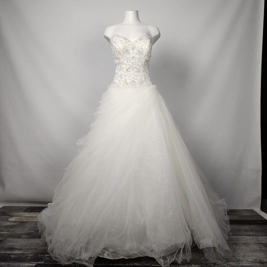 Stella York White Sequined Tulle Wedding Gown Size M/L