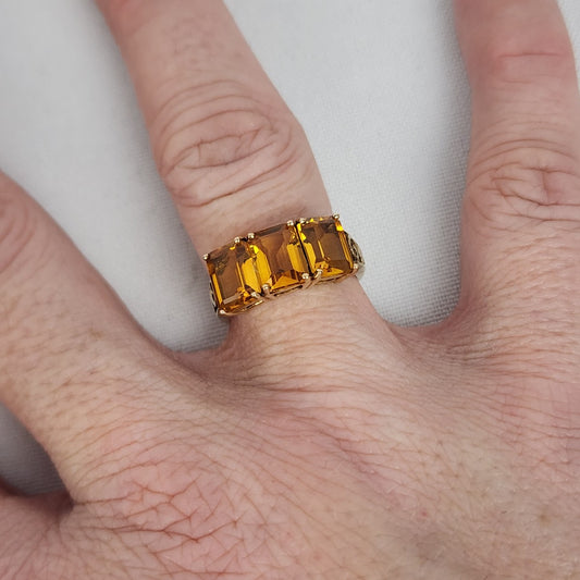 10k Gold Emerald Cut Citrine Ring Size 7