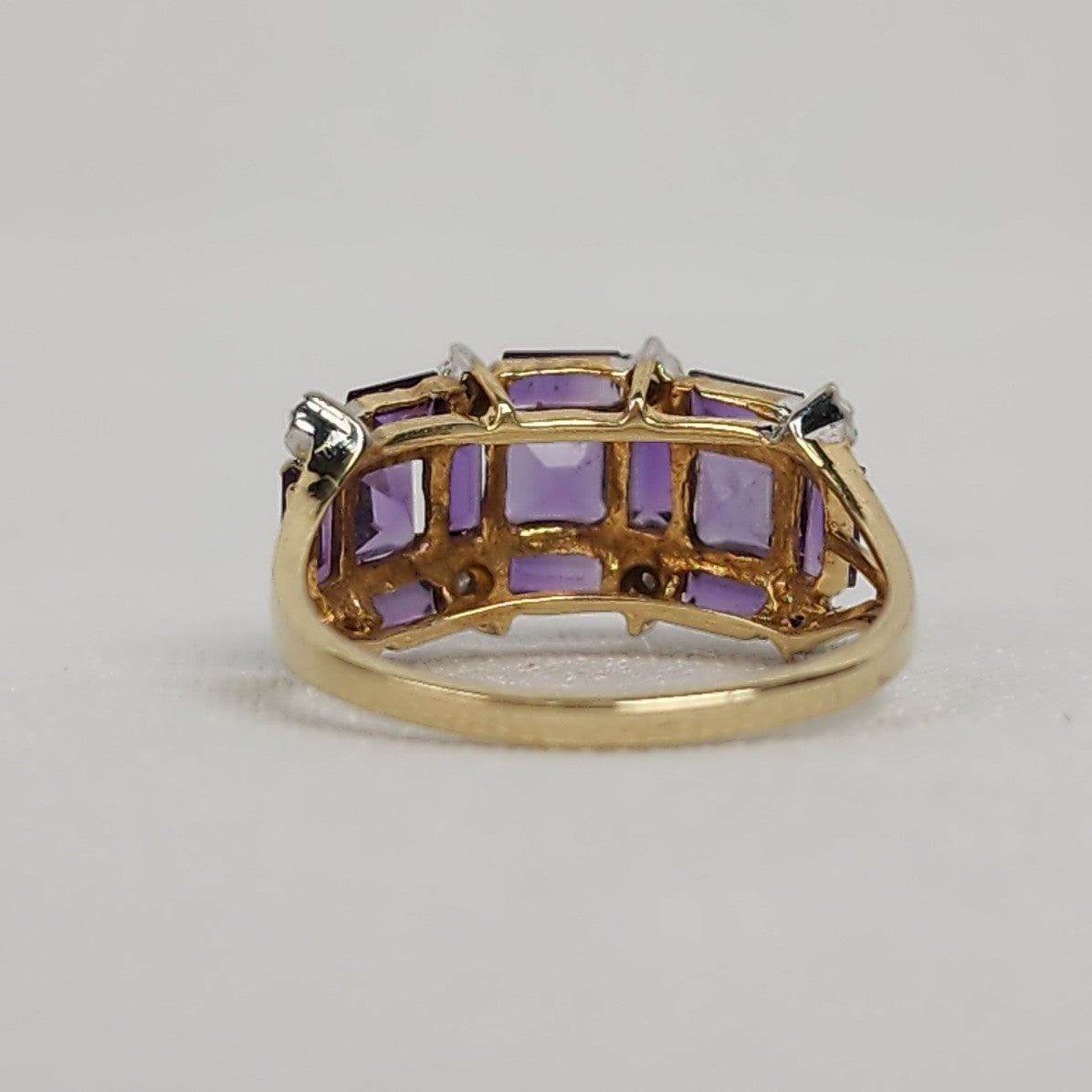 10k Gold AAJ Emerald Cut Amethyst & Diamond Ring Size 6.5