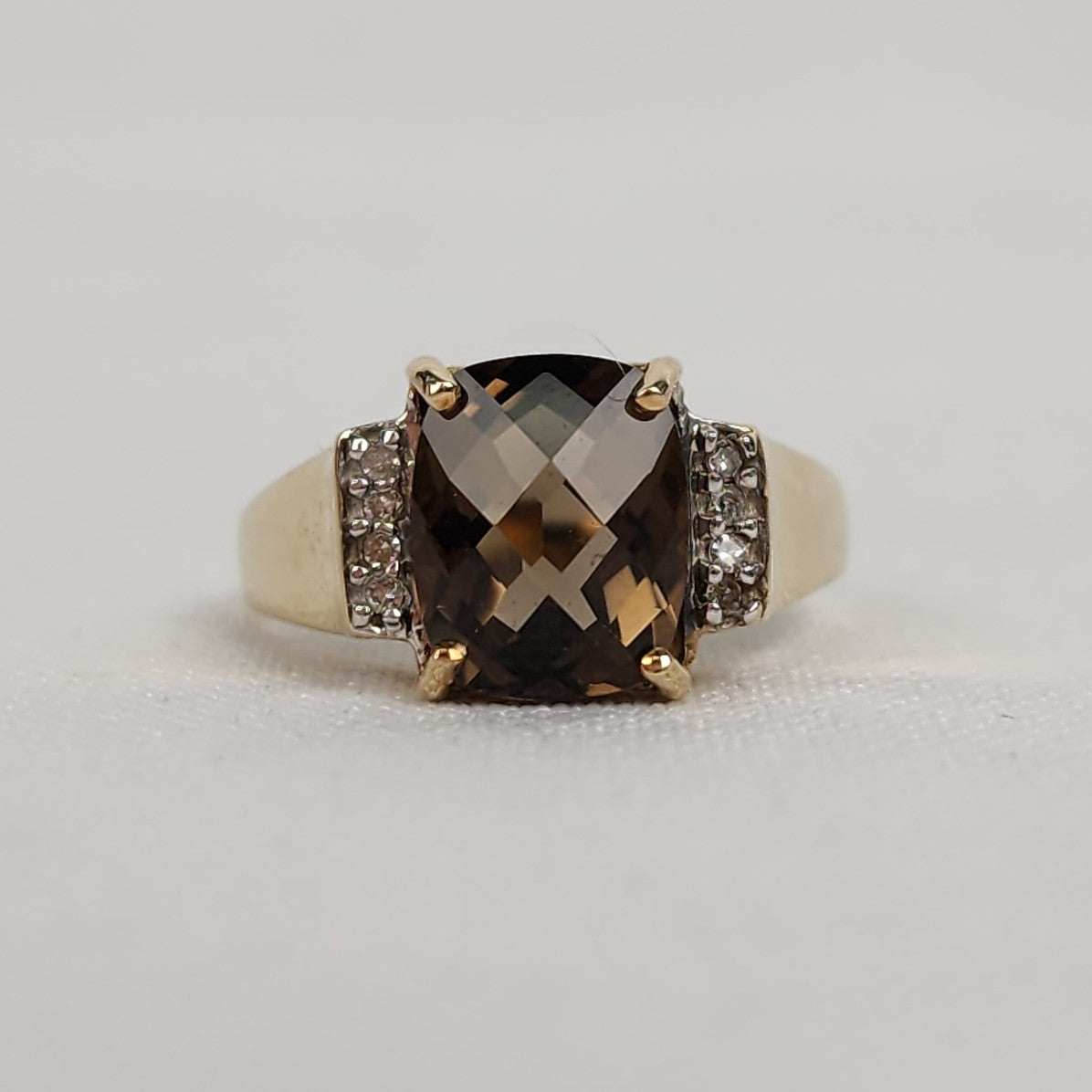 10K Gold Smoky Quartz Diamond Ring Size 7.5