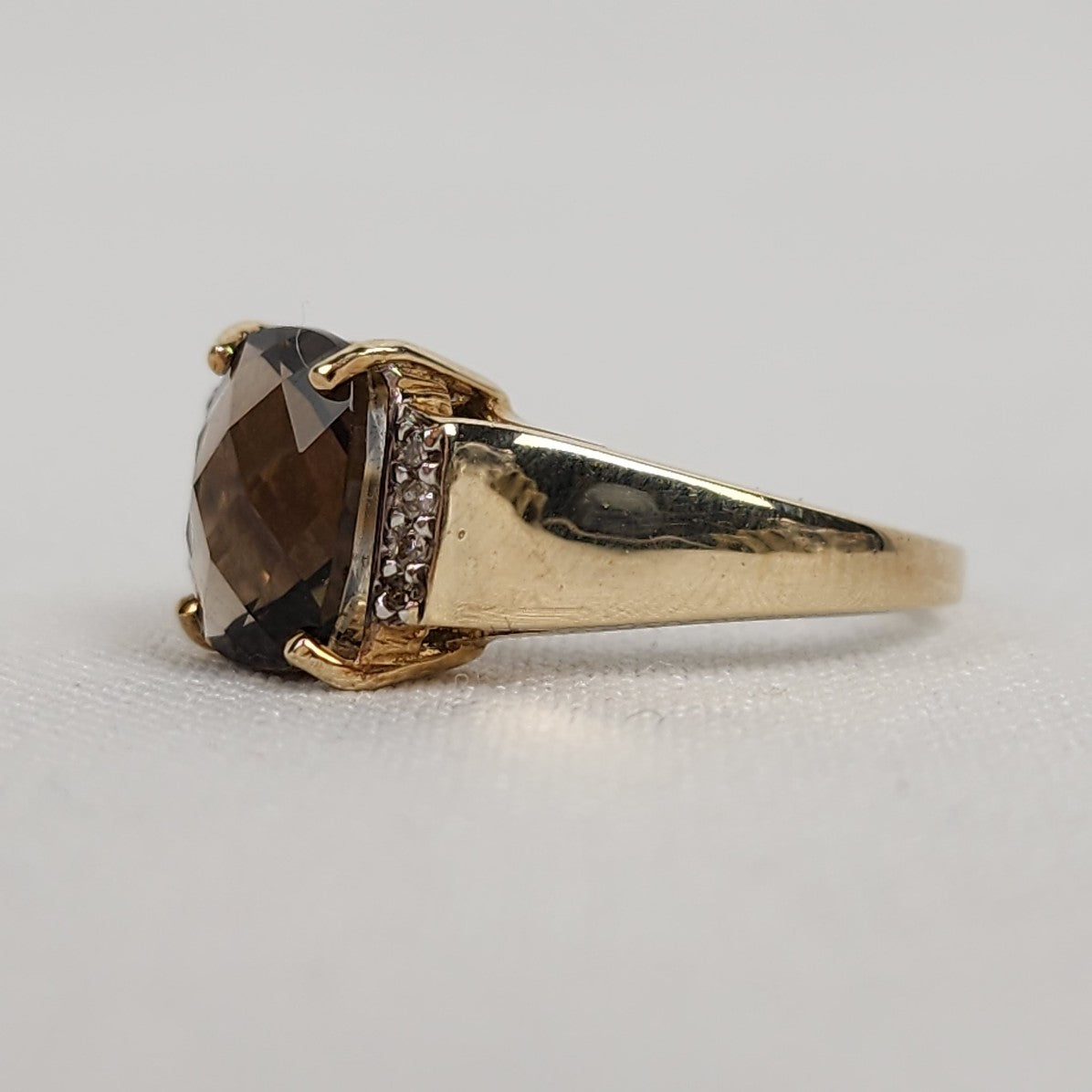 10K Gold Smoky Quartz Diamond Ring Size 7.5