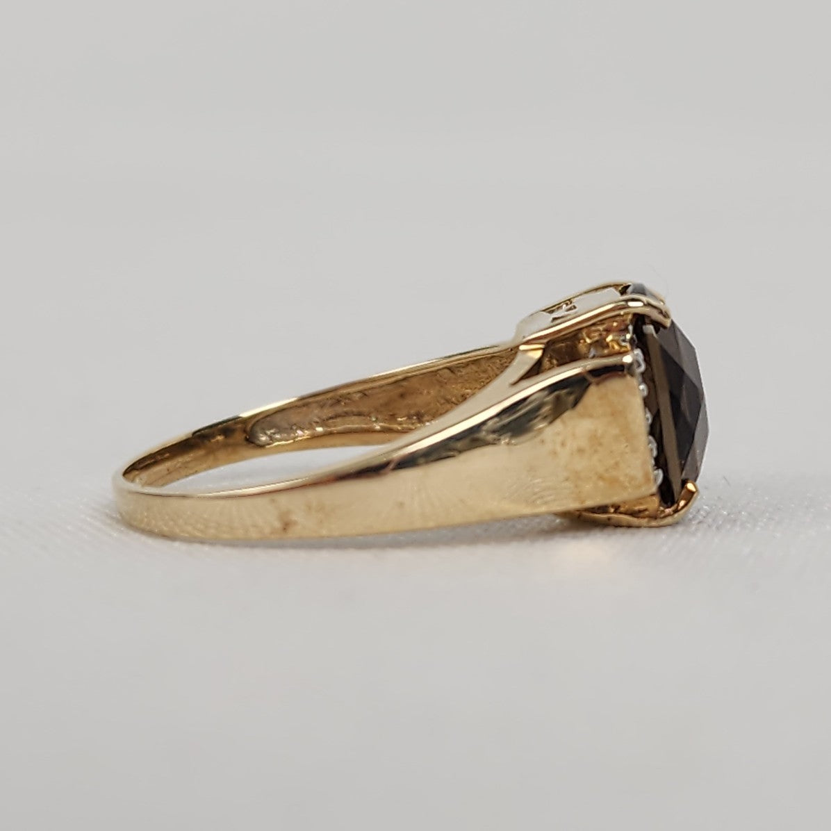 10K Gold Smoky Quartz Diamond Ring Size 7.5