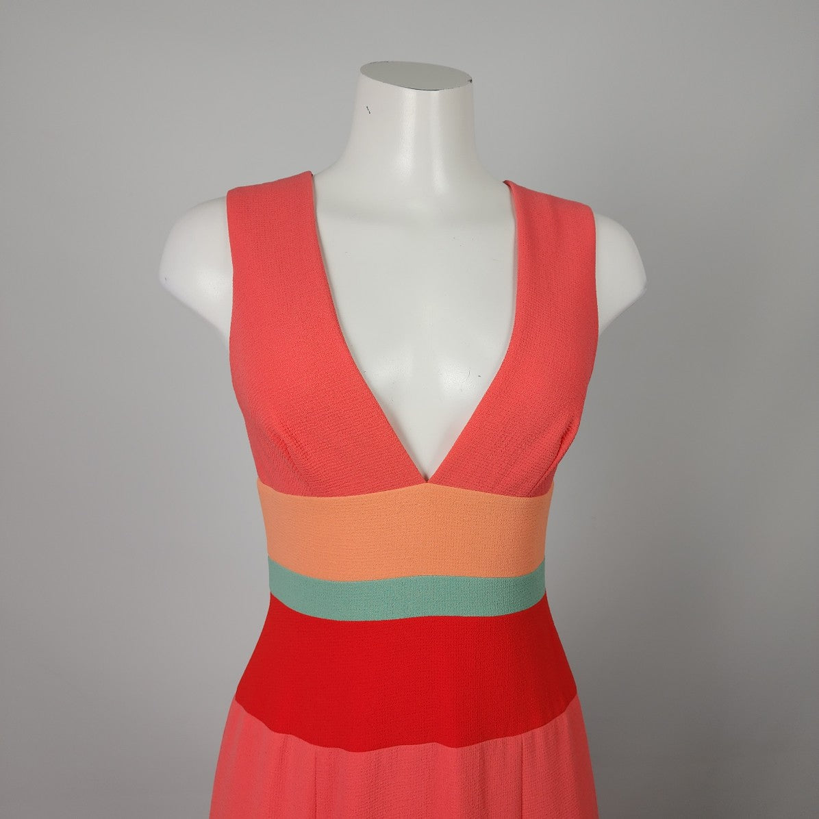 BCBGMaxazria Coral Color Block Gown Dress Size 4 DYL Fashions