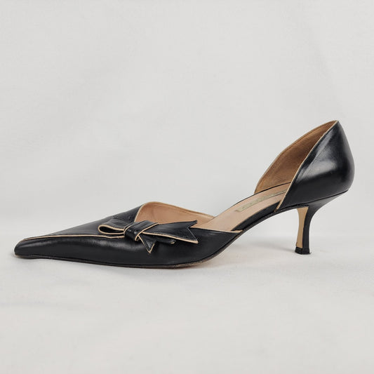Pura Lopez Black Leather Pointed Toe Heels Size 9