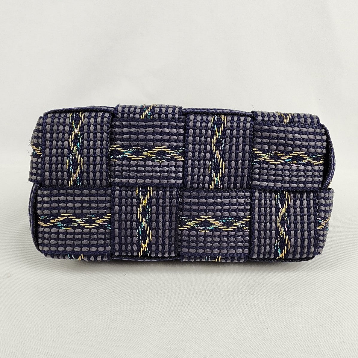 Vintage Fiona Navy Blue Woven Wood Handle Purse