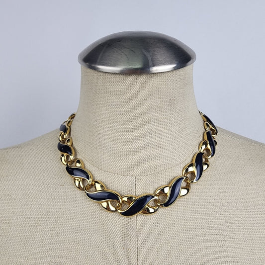 Vintage Gold & Navy Blue Chain Collar Necklace