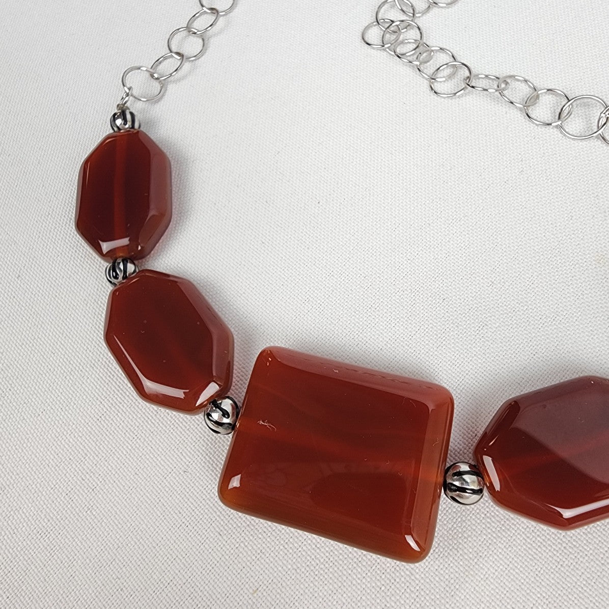 925 Sterling Silver Red Brown Natural Stone Chain Necklace