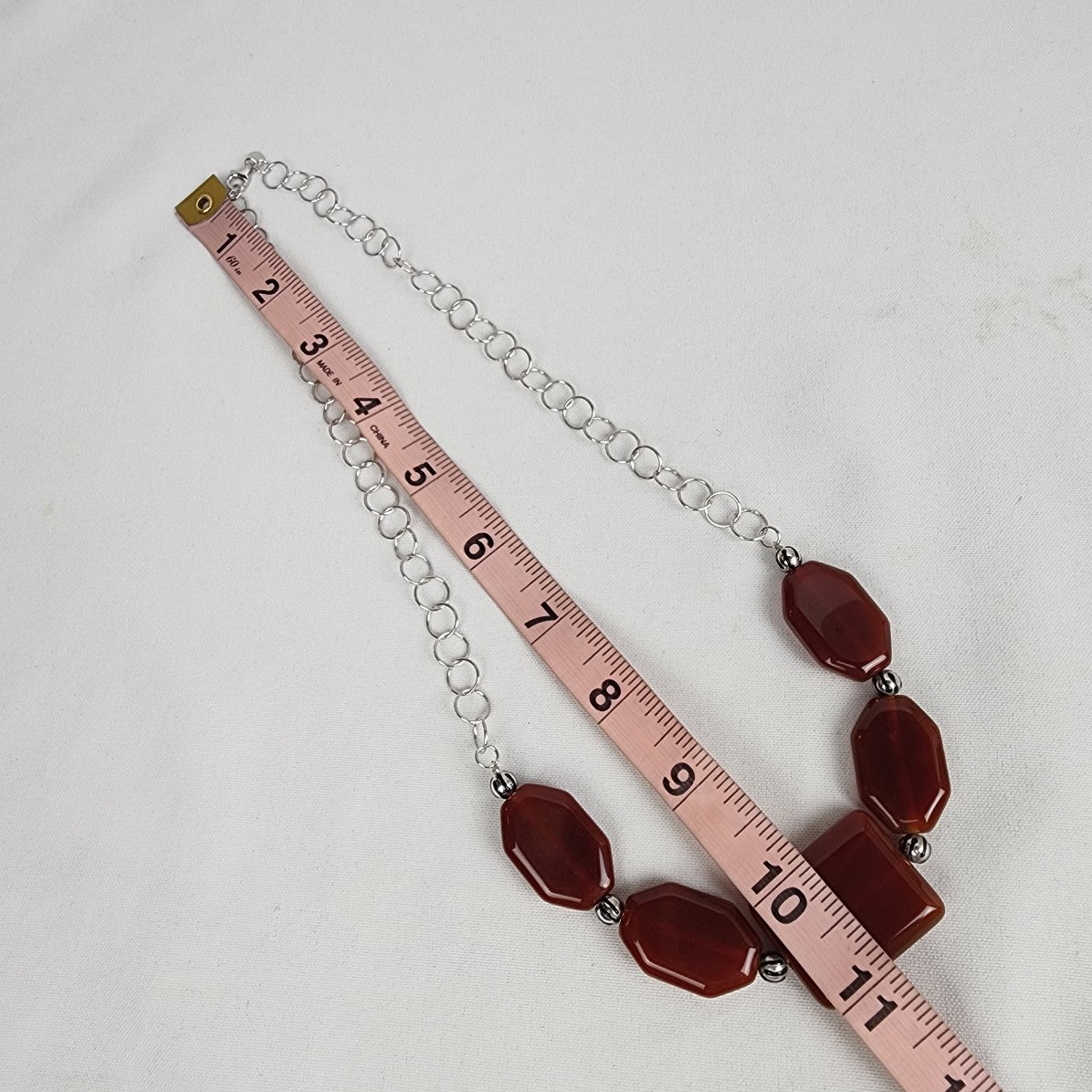 925 Sterling Silver Red Brown Natural Stone Chain Necklace