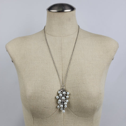 FAC Matt Silver Faux Pearl Cluster Pendant Necklace