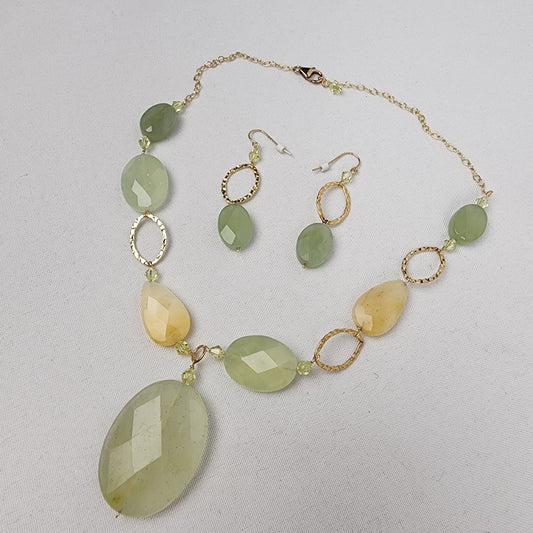 1/20 14K Gold Green & Yellow Semi Precious Stone Necklace Earring Set