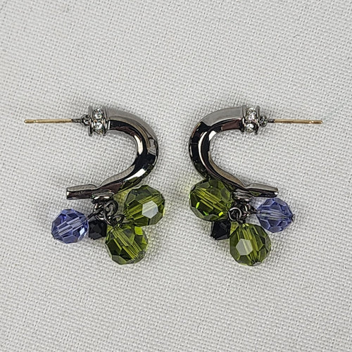 Black Metallic Green Beaded Dangle Hoop Earrings