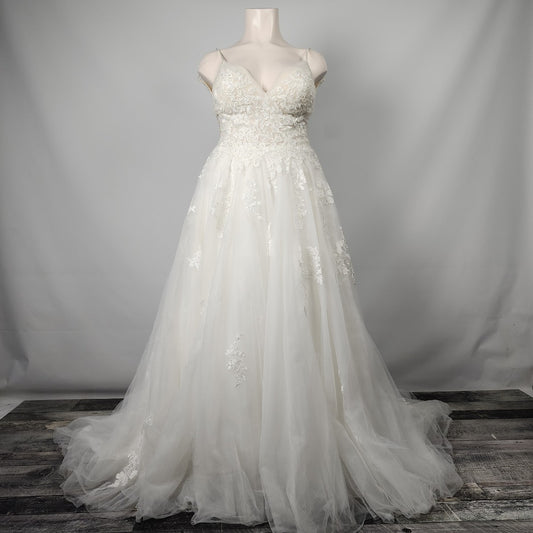 Sophia Tolli White Beaded Lace Tulle Wedding Dress Size 16