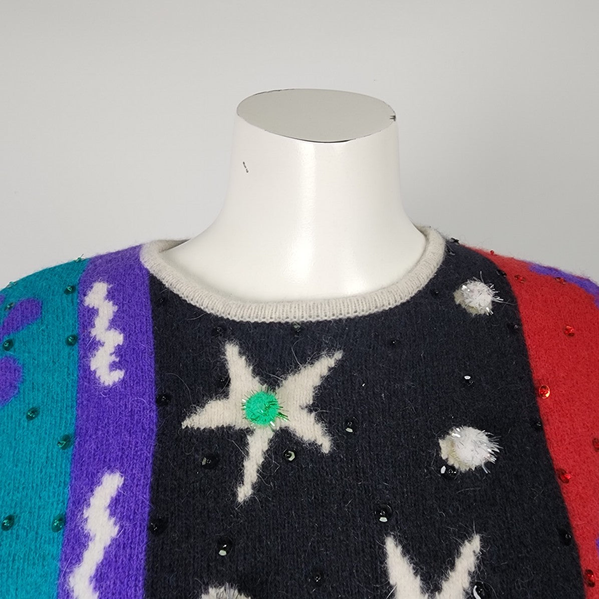 Vintage SK & Company Lambswool Pink & Teal Christmas Sweater Size S