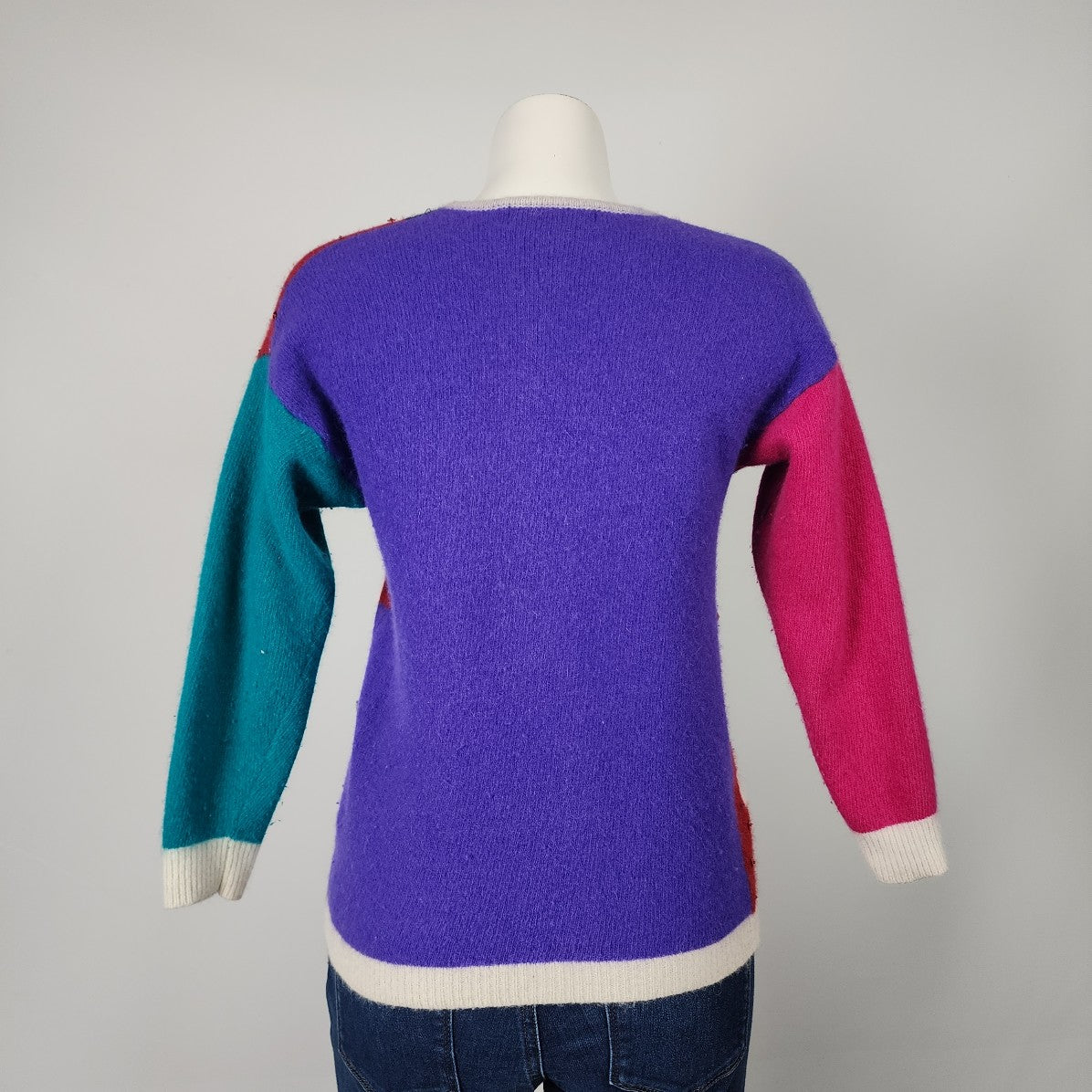 Vintage SK & Company Lambswool Pink & Teal Christmas Sweater Size S