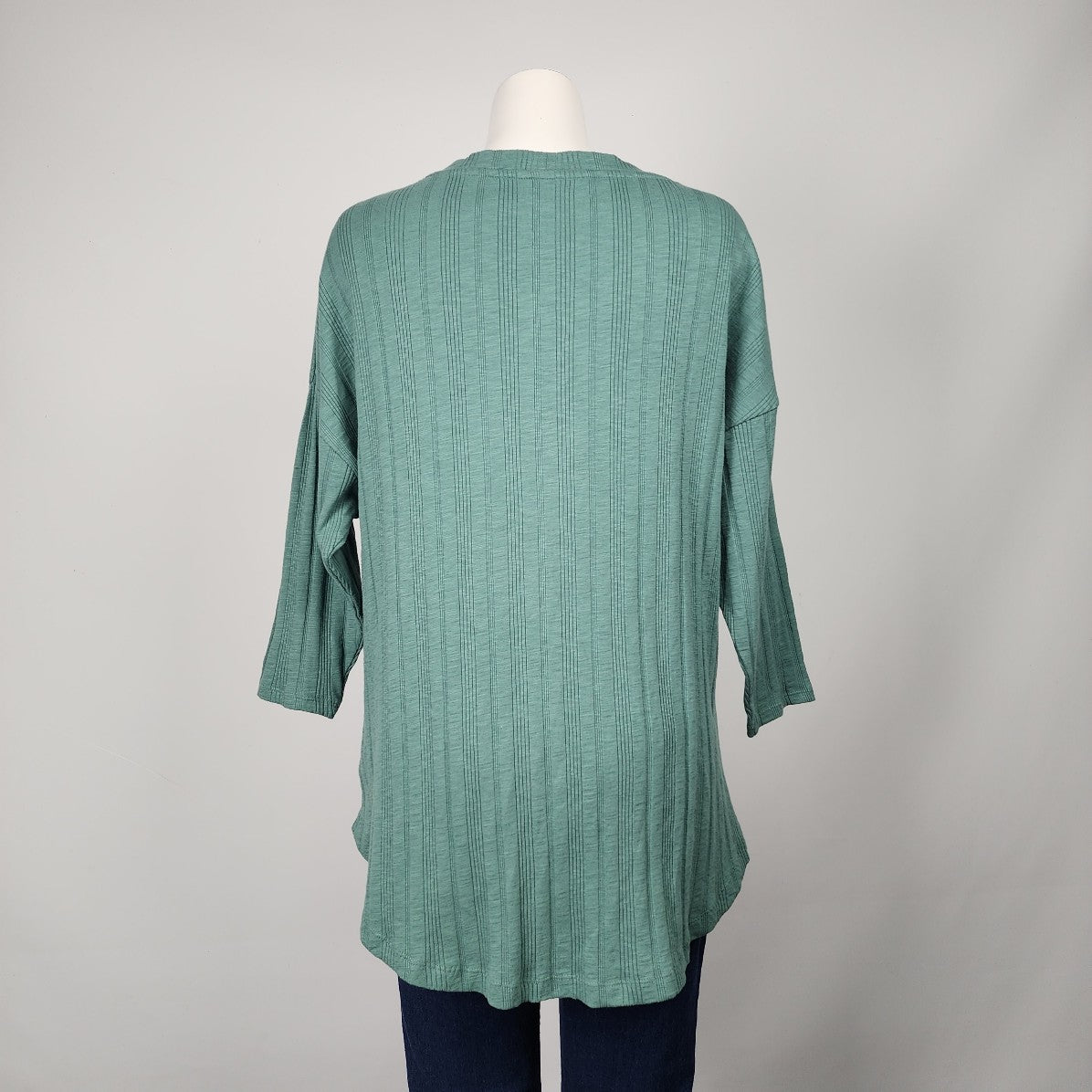Natural Reflections Green Cotton Rib Knit 3/4 Sleeve Top Size L