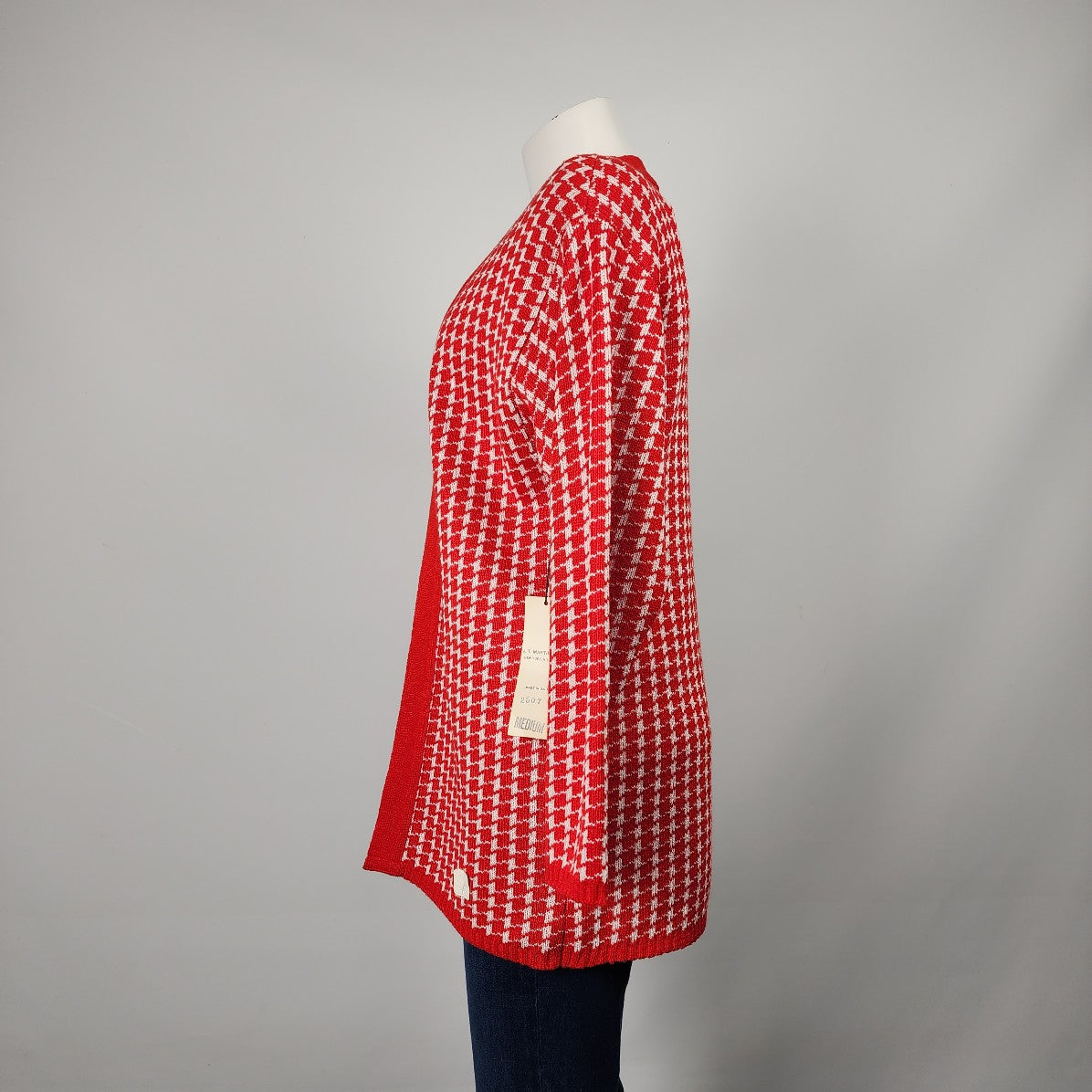 Vintage J.T. Martin Red Houndstooth Knit Cardigan Size M