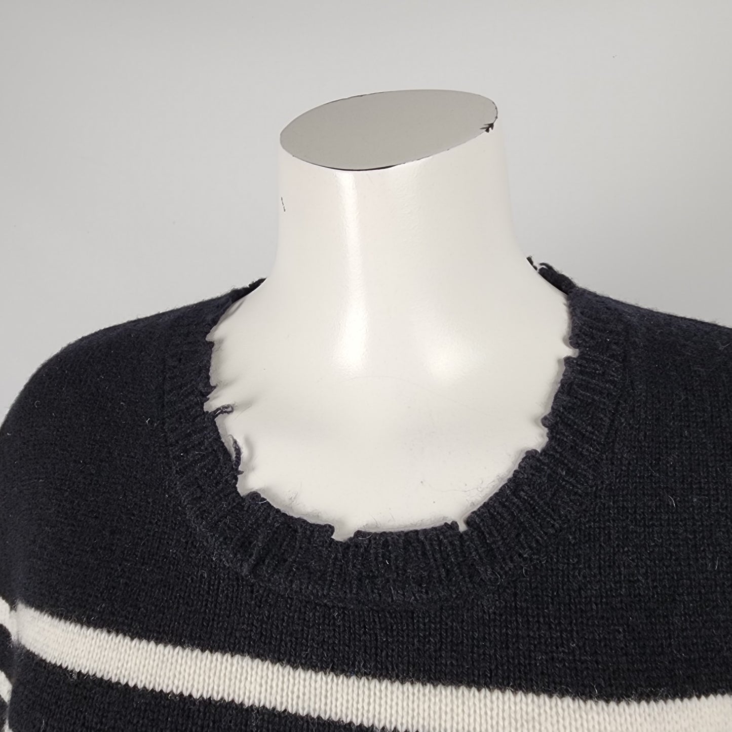 Desir Recycled Distressed Wool Cashmere Black Striped Sweater Size S