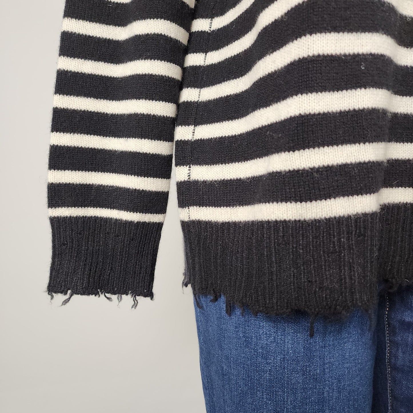 Desir Recycled Distressed Wool Cashmere Black Striped Sweater Size S