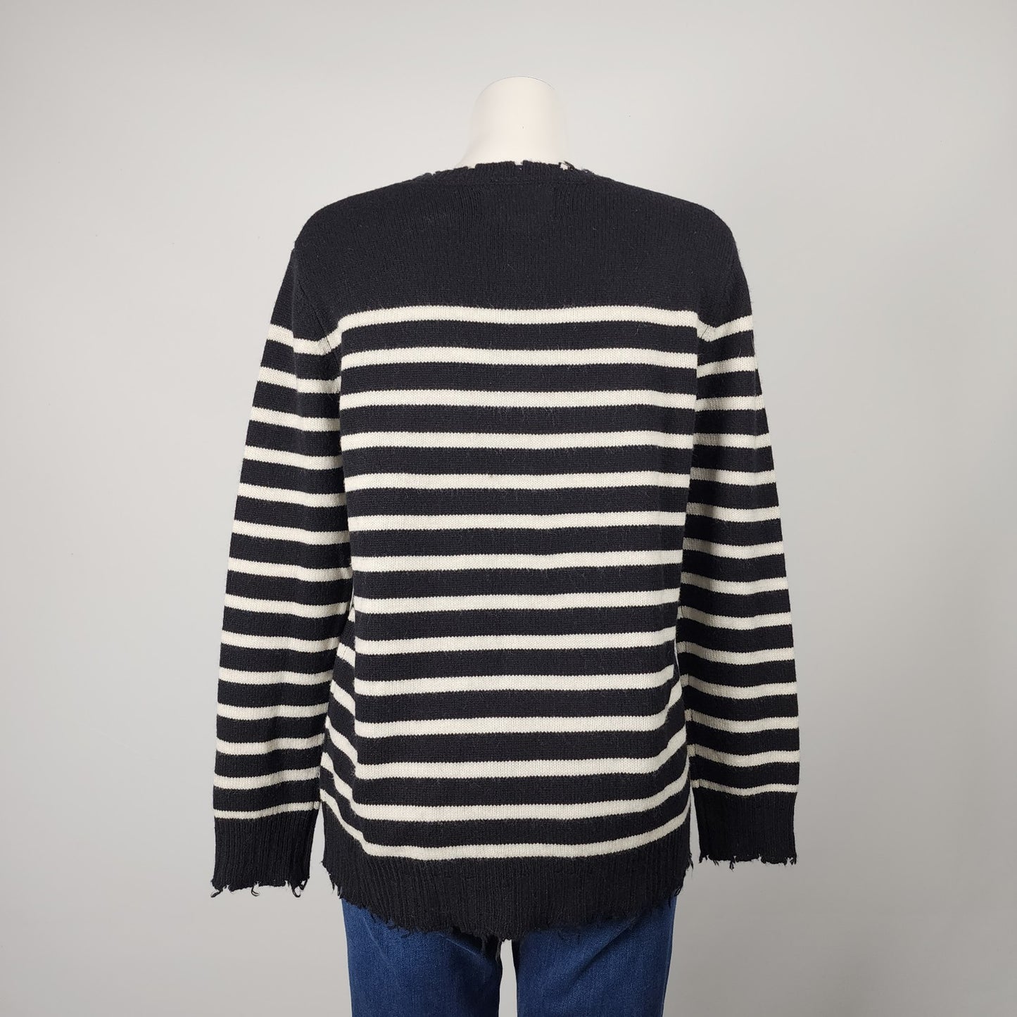 Desir Recycled Distressed Wool Cashmere Black Striped Sweater Size S