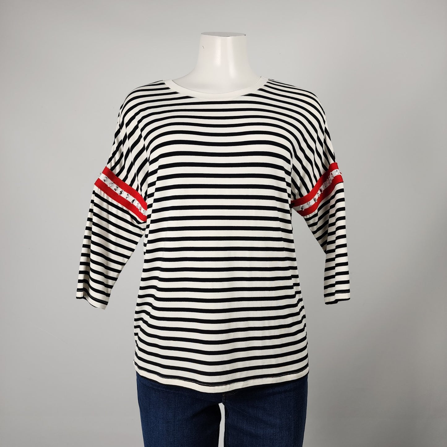 Black Tape Black Striped Crystal Detail Long Sleeve Top Size M