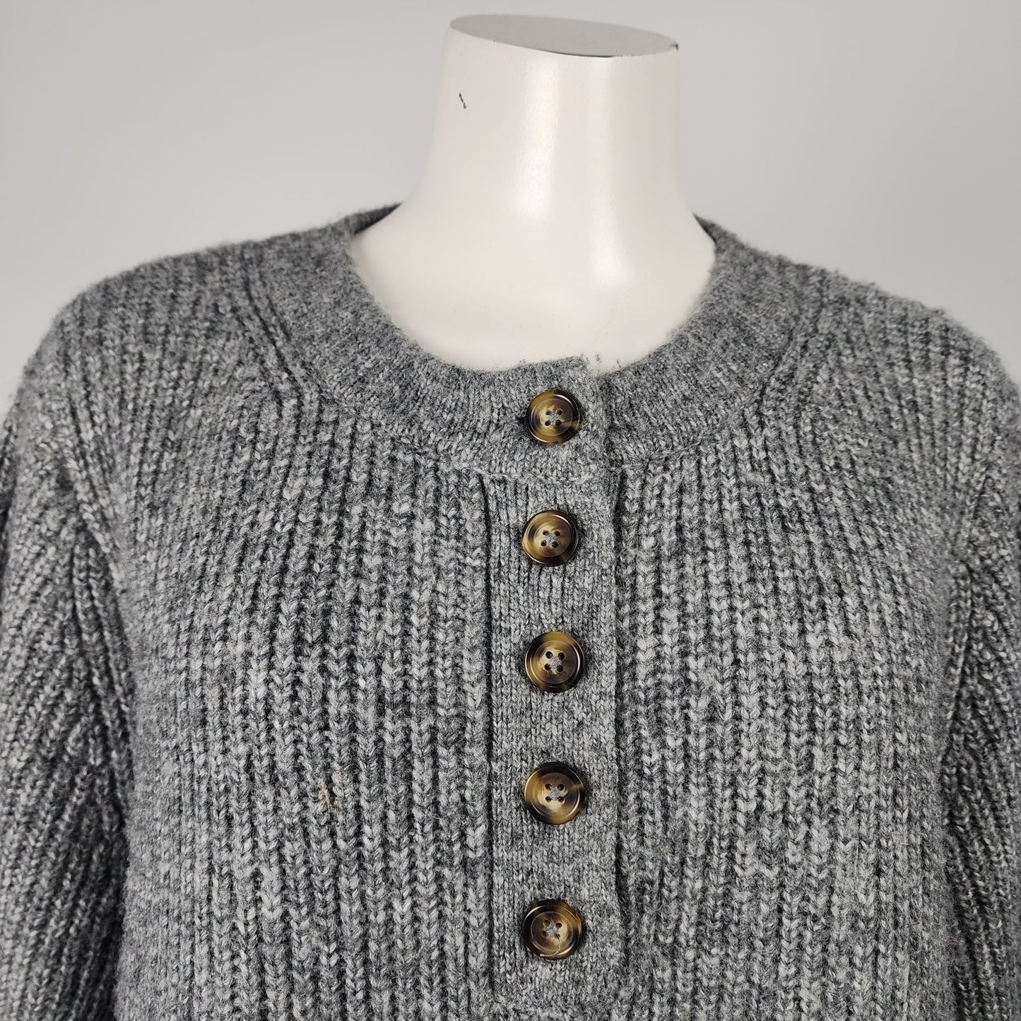 Zara Grey Knit Button Down Oversize Sweater Size S