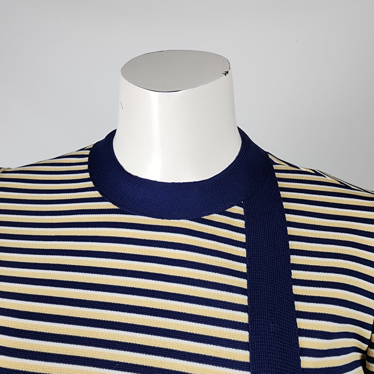 Vintage Leslie Fay Yellow & Navy Striped Drop Waist Dress Size S/M