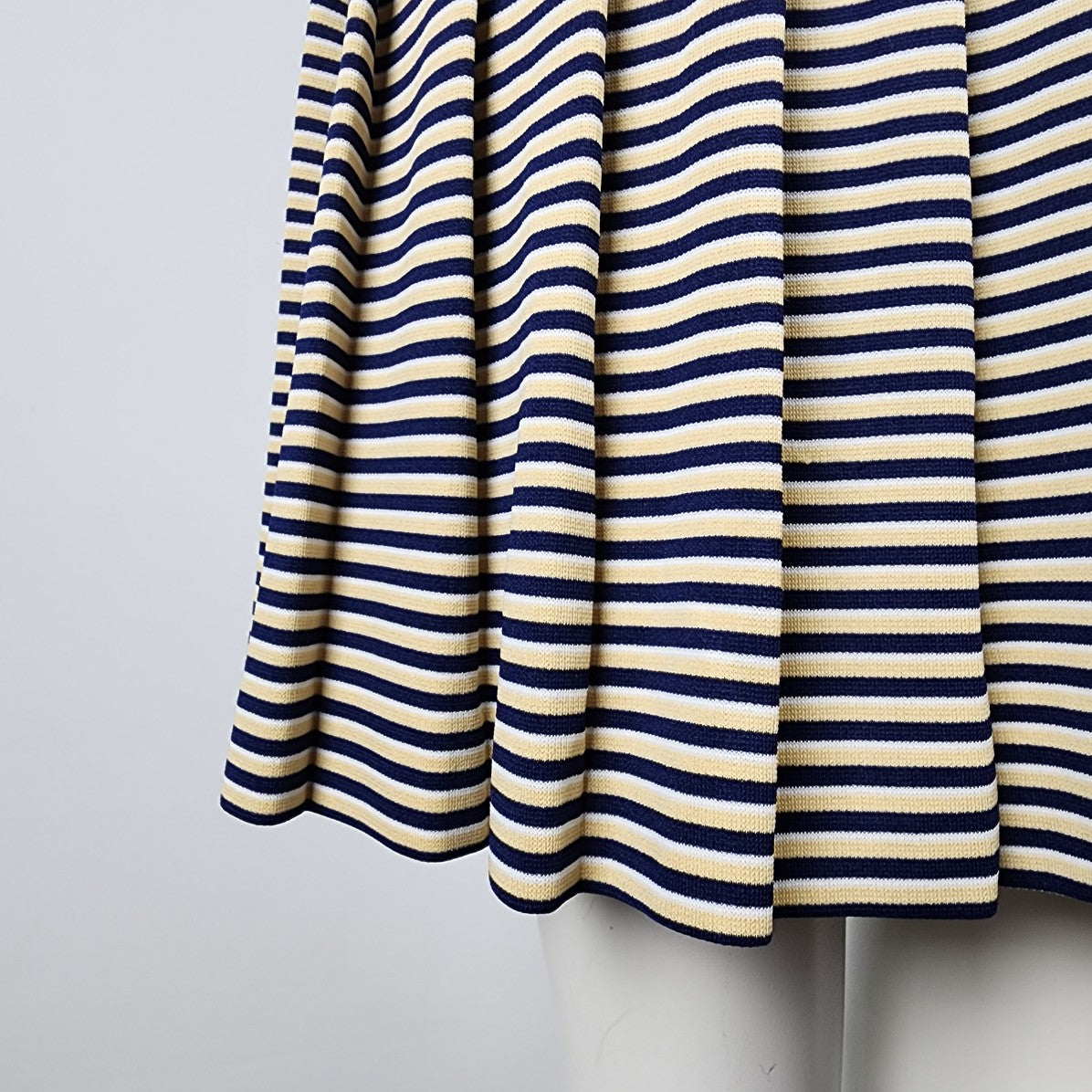 Vintage Leslie Fay Yellow & Navy Striped Drop Waist Dress Size S/M