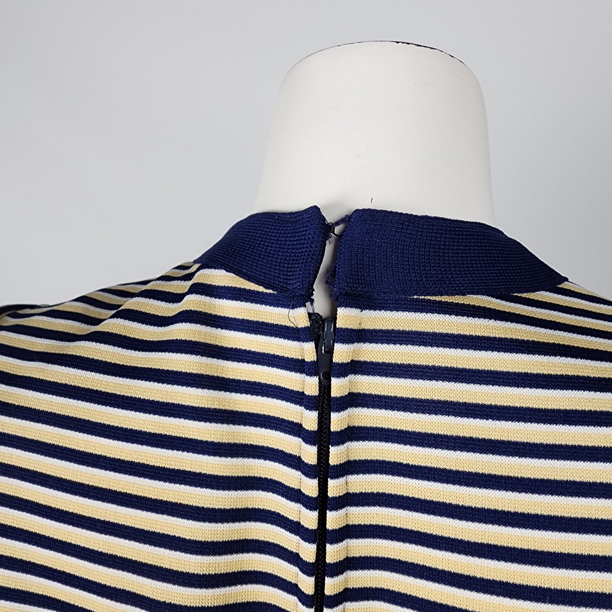 Vintage Leslie Fay Yellow & Navy Striped Drop Waist Dress Size S/M