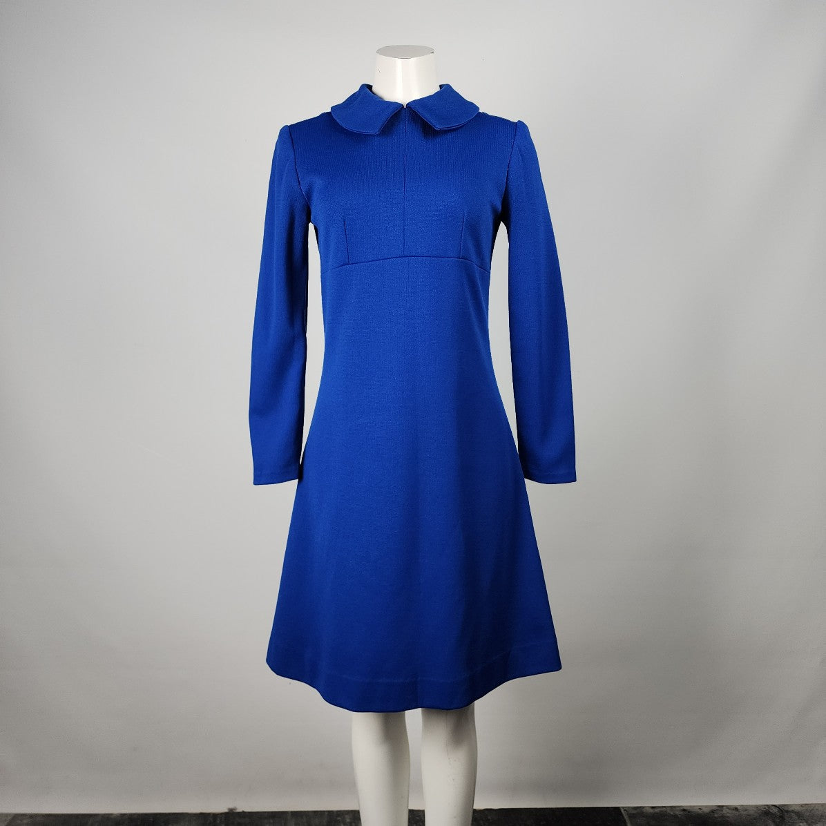 Vintage Blue Long Sleeve Collared Sheath Dress Size S