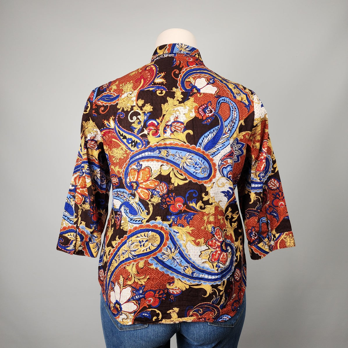 Red & Blue Paisley Print Cotton Button Front Collared Shirt Size XL