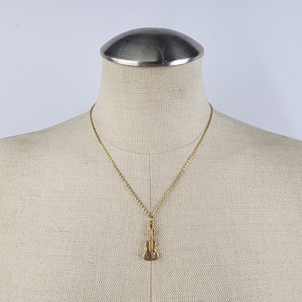 Vintage Gold Tone Guitar Pendant Chain Necklace