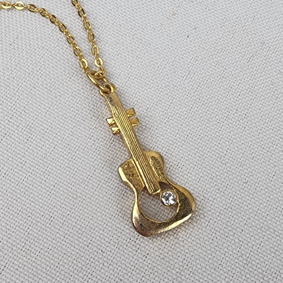 Vintage Gold Tone Guitar Pendant Chain Necklace