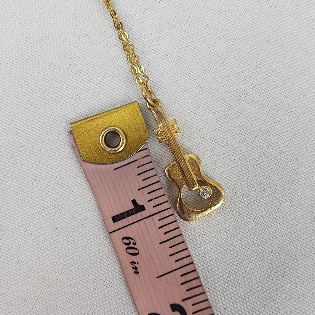 Vintage Gold Tone Guitar Pendant Chain Necklace