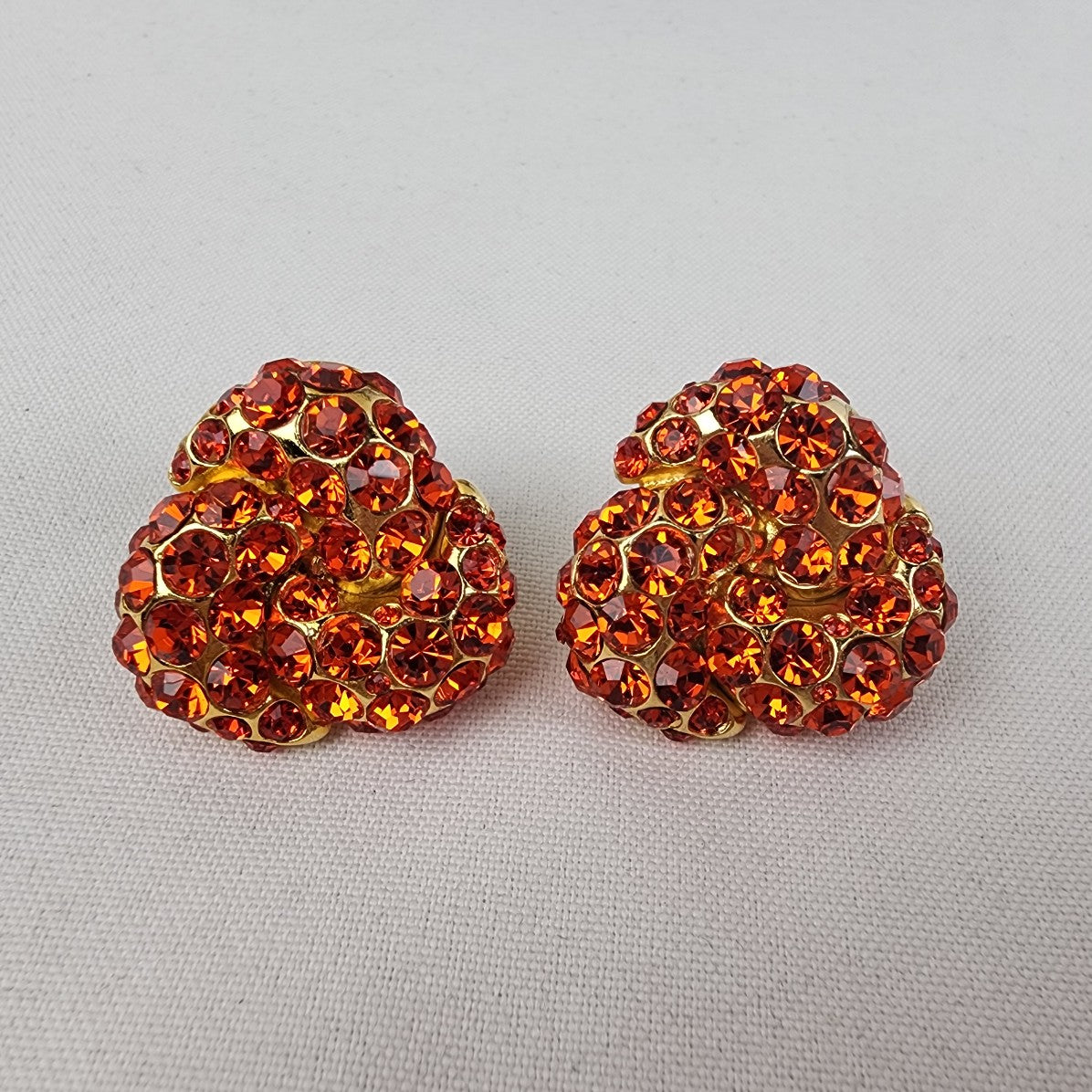 Vintage Orange Crystal Gold Tone Clip On Earrings