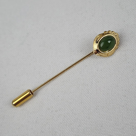 Vintage Green Stone Gold Tone Stick Pin Brooch