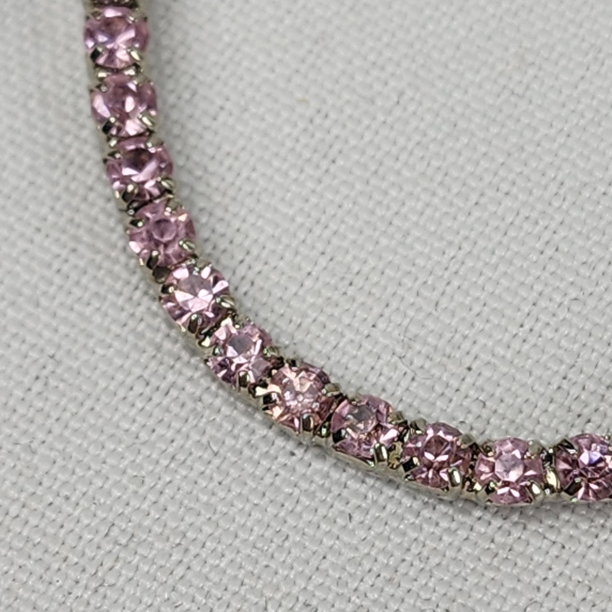 Silver & Pink Rhinestone Pendant Long Necklace