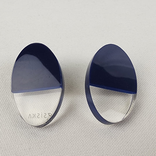 Zsiska Navy Blue & Clear Oval Resin Stud Earrings