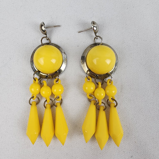 Vintage Silver Tone Yellow Chandelier Earrings