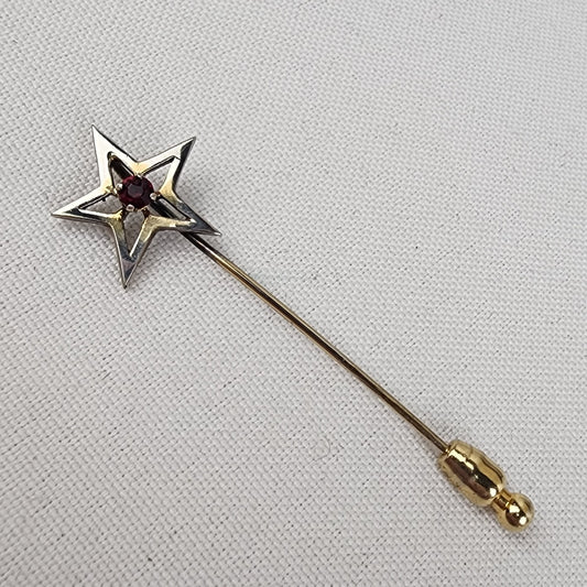 Sterling Silver Garnet Gemstone Star Stick Pin Brooch