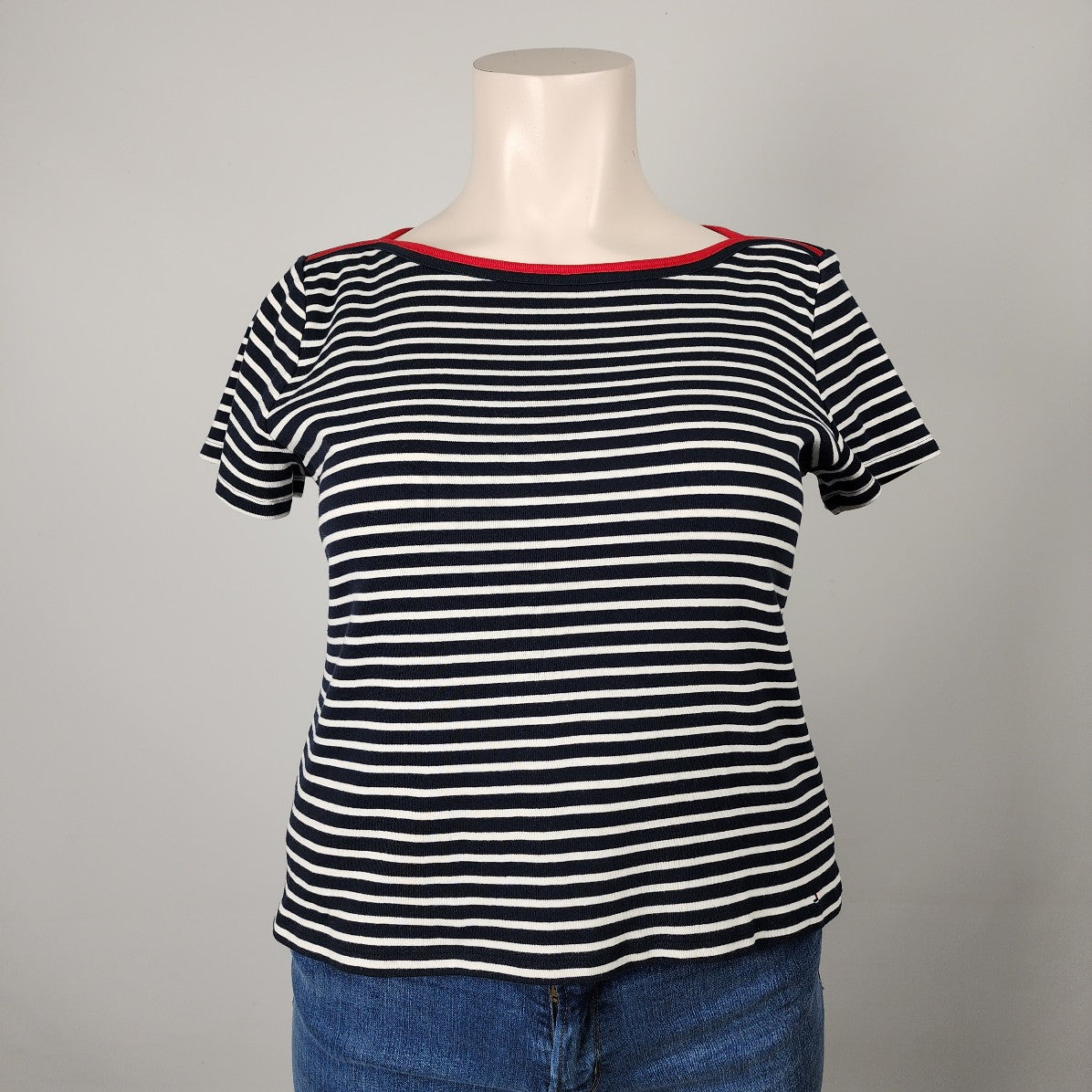 Tommy Hilfiger Cotton Black Striped Short Sleeve Top Size XXL