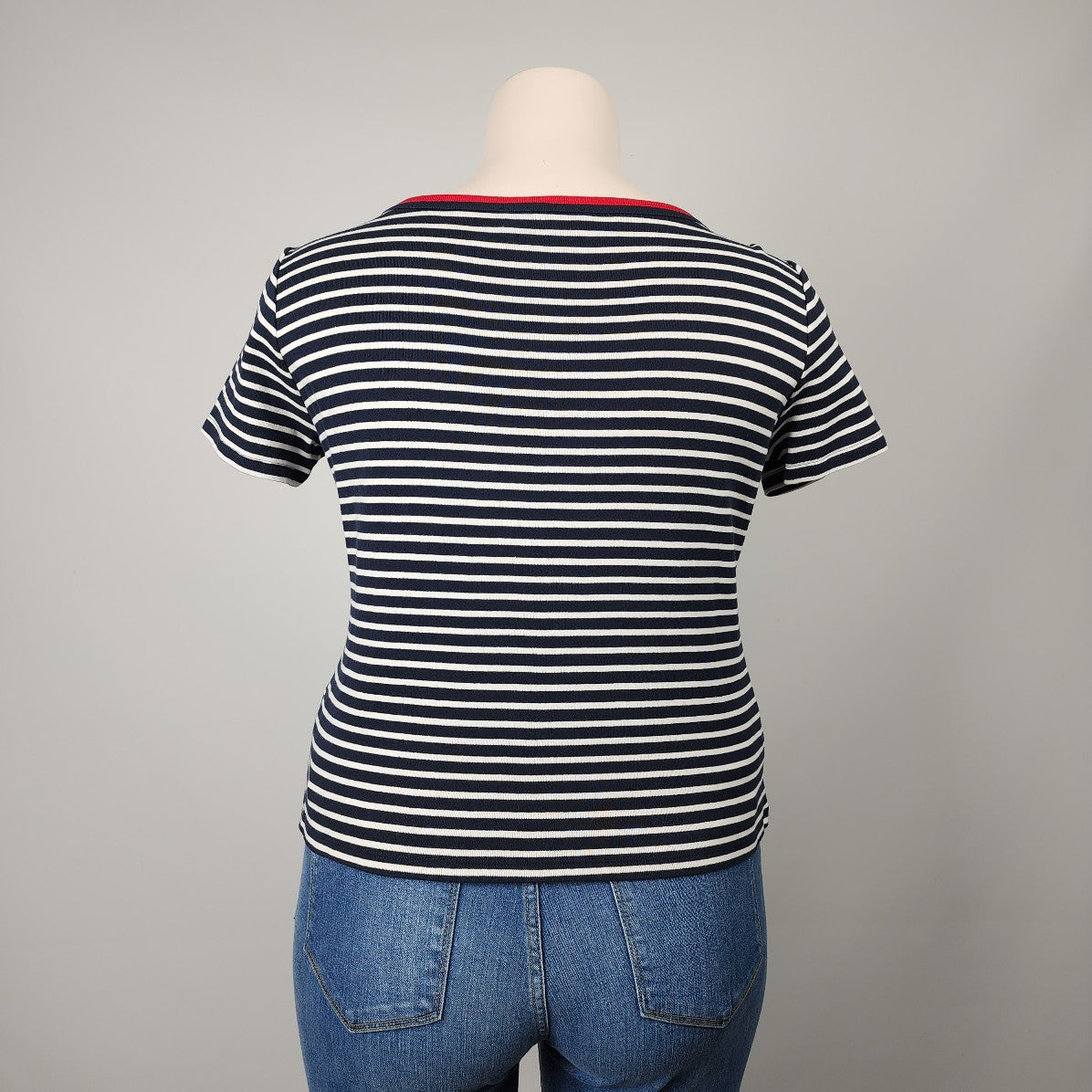 Tommy Hilfiger Cotton Black Striped Short Sleeve Top Size XXL